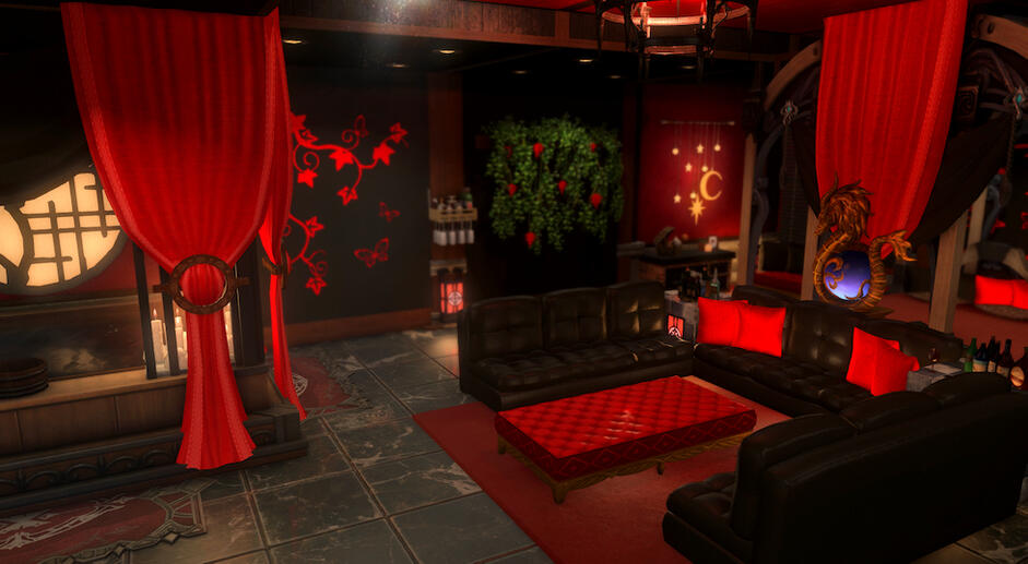 This room has it all! A dancing poll, a bed, hot tub, and much more await you in this opulent suite.